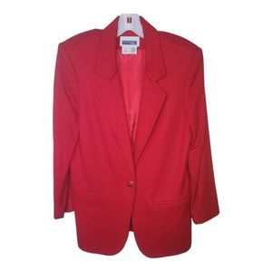 100% Wool Red Blazer Vintage Prophecy Petite 2 Pocket front Size 8